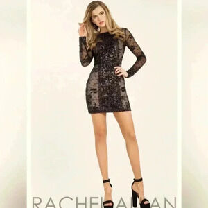 NWT RACHEL ALLAN SHORT BEADED BLACK DRESS STYLE 4508 SIZE 4 Org $498